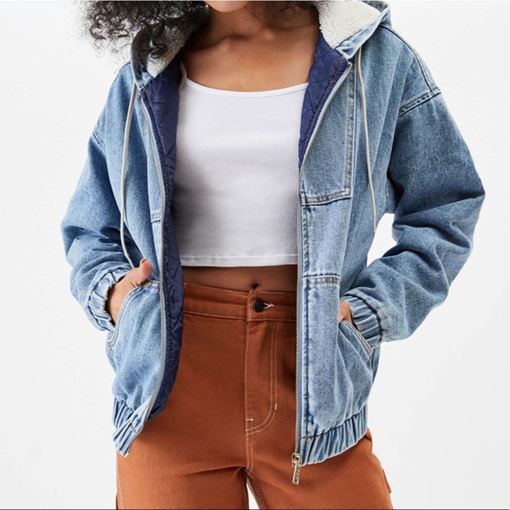 *SOLD* Womens PacSun Drip Blue Bomber Jacket Size S/XS NWT